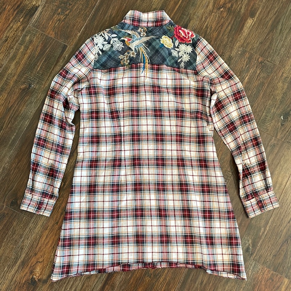 Johnny Was Collection Imogen Smock Shirt Red & Black Plaid Size SM RETAIL $240